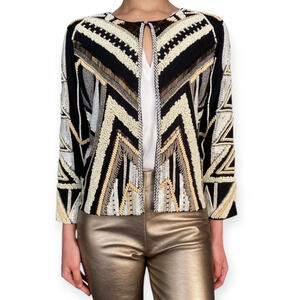 Alice + Olivia Lainey Embellished Silk Beaded Gold Jacket Size Large